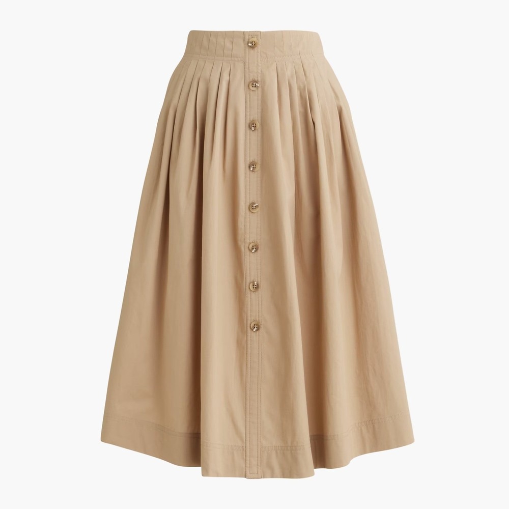 J. Crew Womens Khaki Tan Cotton Button Front Pleated Midi Skirt Small CH391 - Picture 5 of 13